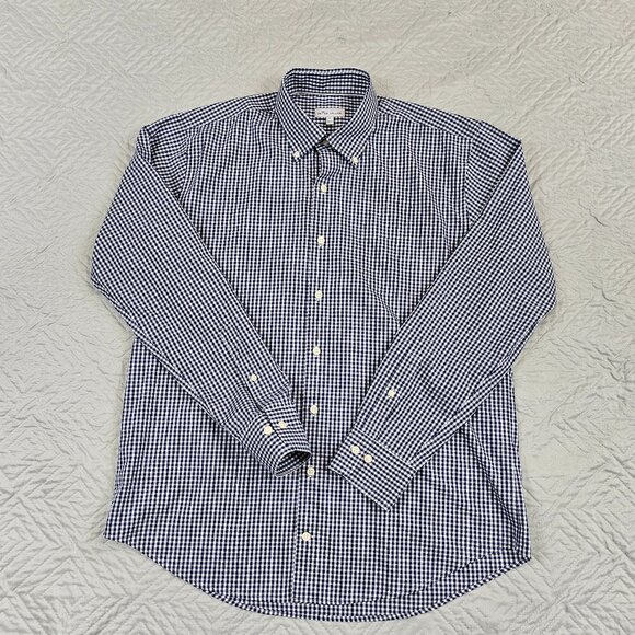 Peter Millar Shirt Mens L Blue White Gingham Check Button Up Cotton Silk Blend - Picture 1 of 10